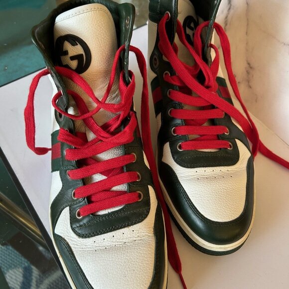 GUCCI Web Accent Mens shoes - Size 10 1/2 G  11 1/2 US- Hi Top Sneakers Preworn - Picture 3 of 15